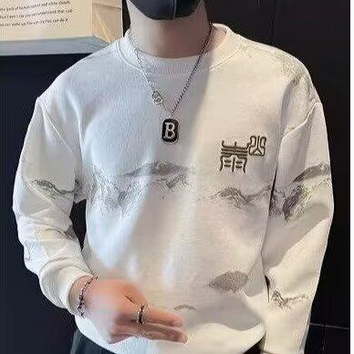 美式潮牌小熊钢印长袖卫衣男士春秋款宽松套头圆领男生无帽上衣服图片