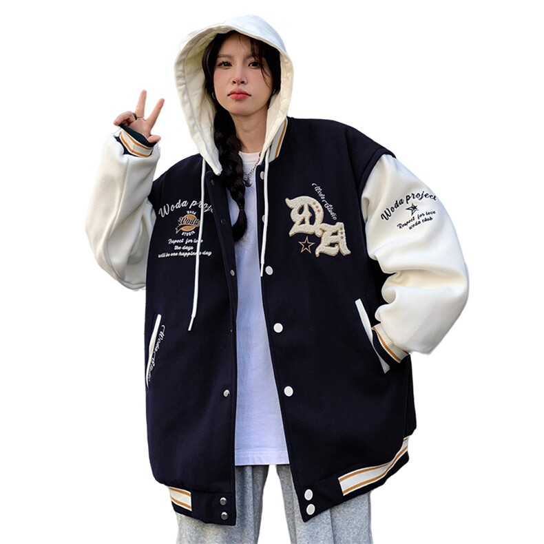 美式复古棒球服棉服外套学生女秋冬高街连帽情侣夹克insC354-110,男装夹克,星座911-2(原星座613-2）