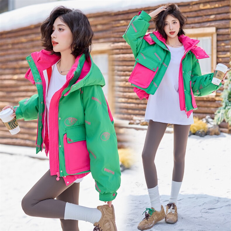 高级感撞色短款羽绒服女2024冬季新款加厚保暖超好看小个子面包服,女装羽绒服,雅静靓衣