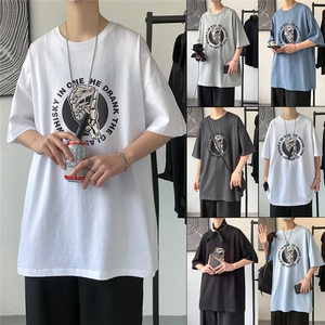 夏季新款港风潮流印花宽松圆领T恤T41 P25控38图片