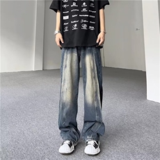 美式高街牛仔裤男女潮牌个性显高休闲裤G1004/P48，男装牛仔裤，电商D202-1