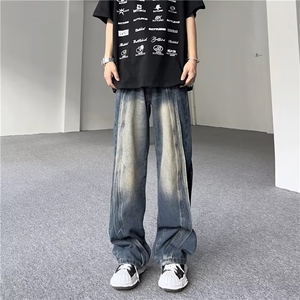 美式高街牛仔裤男女 潮牌个性显高休闲裤G1004/P48图片