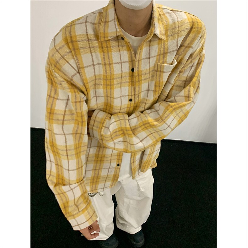 现货~磨毛格子大码长袖衬衫C5895/特P25黄,男装衬衫,电商A094