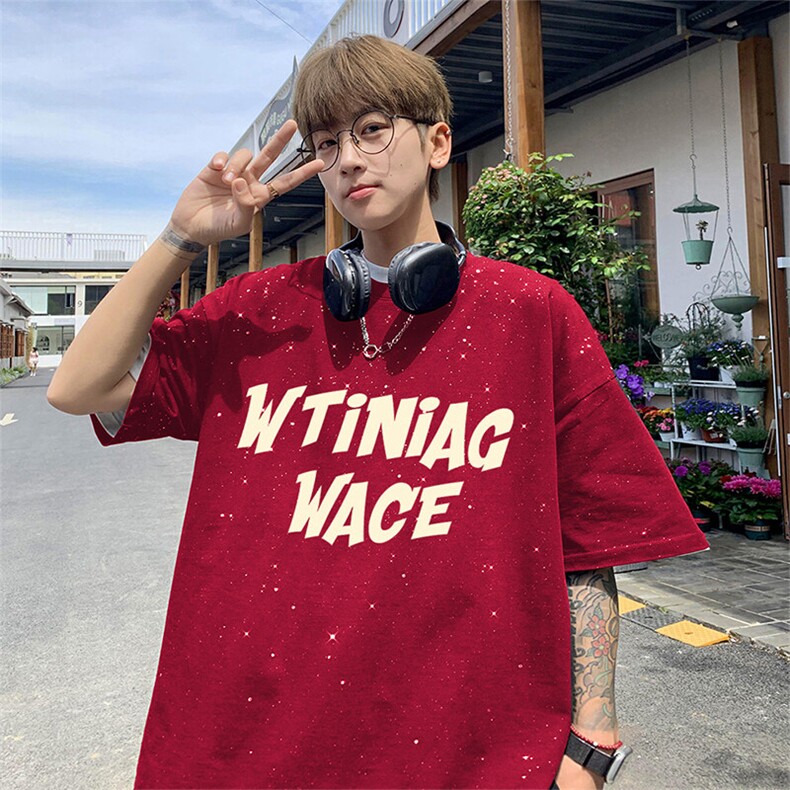 可48小时发货支持抖音得物来样二开 美式满天星亮片短袖T恤MTX661图片
