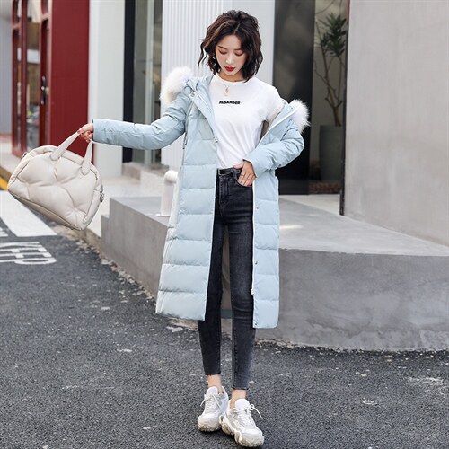 羽绒服女长款冬2021新款冬装90白鸭绒大毛领休闲保暖外套图片