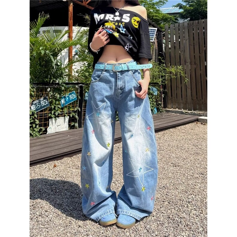 牛仔弯刀裤女款2025新款美式小众设计感慵懒松弛感阔腿拖地裤子潮图片