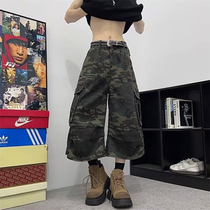 美式辣妹大口袋工装迷彩裤女夏季新款宽松直筒七分裤子K6353-P47图片
