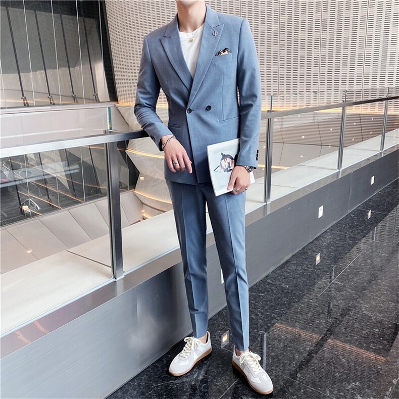 韩东大门西装两件套韩版新郎结婚英伦职业装修身休闲小西服纯色,男装西服套装,星座505-2（原电商A260-1)