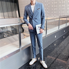 韩东大门西装两件套韩版新郎结婚英伦职业装修身休闲小西服纯色，男装西服套装，星座505-2（原电商A260-1)