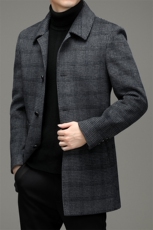 DJ1137钱塘2020-3冬季厚款商务休闲翻领毛呢中年男士大衣P378，男装毛呢大衣，钱塘207-3