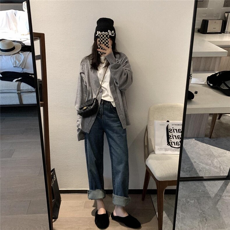 三色直筒牛仔裤，女装牛仔裤，XTZ style