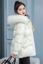 2020冬季新款潮流时尚宽松舒适保暖中长款气质大毛领连帽羽绒服，女装羽绒服，千千佰惠