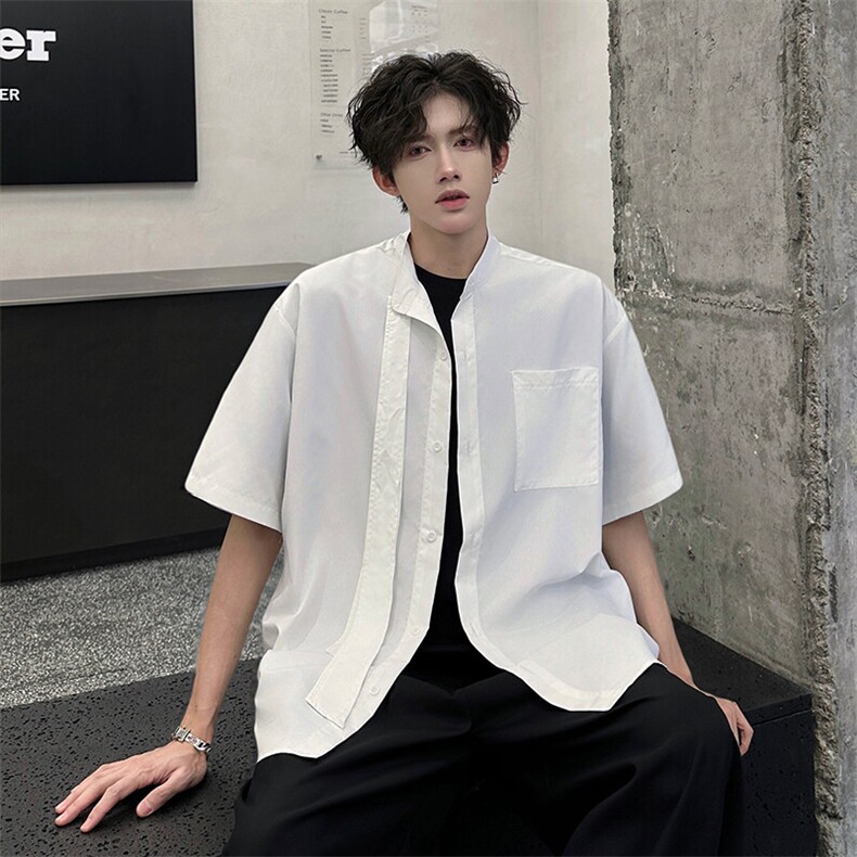 夏季新款学院风条纹衬衫搭配可拆卸领带英伦风条纹打底衬衫P39，男装衬衫，电商B319