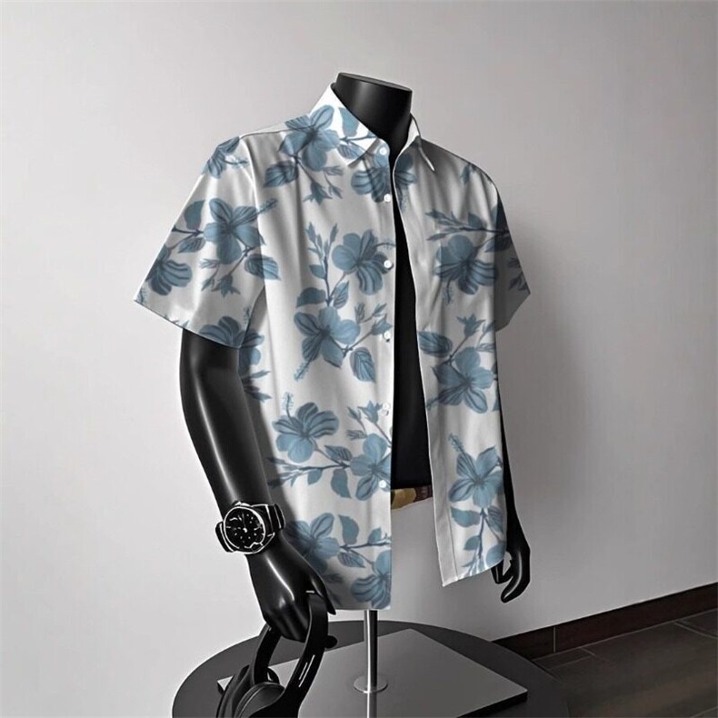 东南亚夏季夏威夷潮牌衬衫男海边沙滩度假碎花短袖衬衣CY1105-P26,男装衬衫,星座412-3