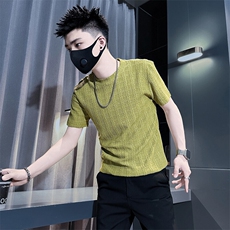 男士短袖恤暗条纹修身时尚薄款半袖社会小伙301C-DT102-P48控68，男装T恤，星座301C（原B323）