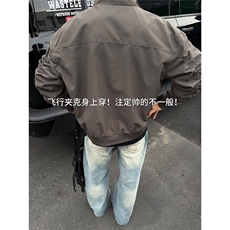 美式教练夹克男款高级感立领工装外套bomber廓形飞行员短款棒球服，男装夹克，星座1210-1