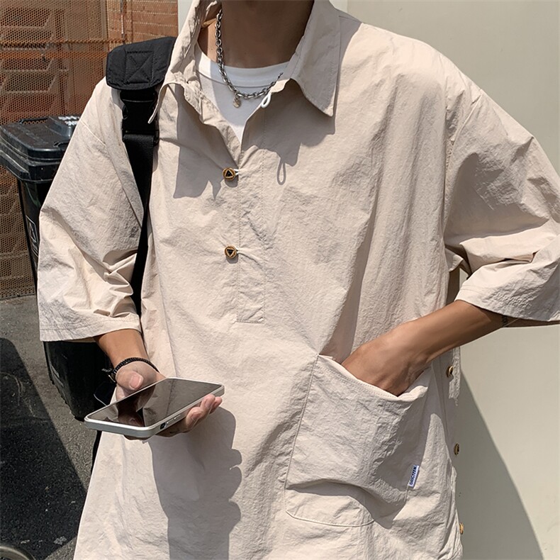 夏季高级短袖衬衫男宽松休闲ins衬衣潮CS032-P38,男装衬衫,星座308B-1