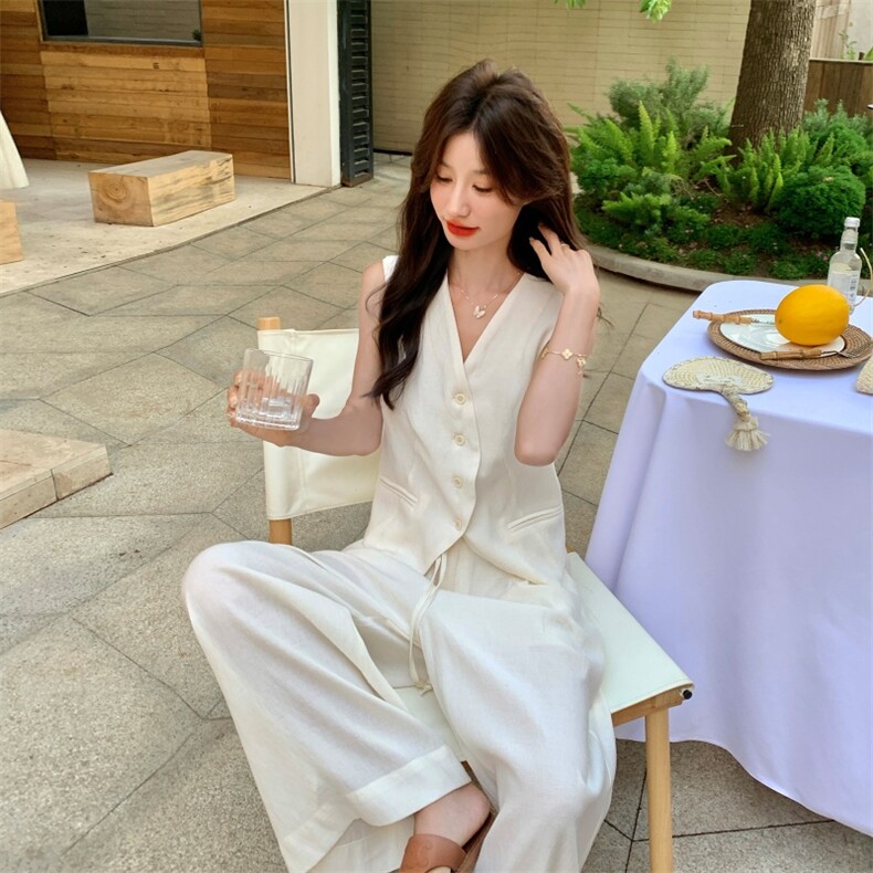 高级感时尚气质马甲套装女2025夏季新款通勤休闲高腰阔腿裤两件套,女装套装/套裙,欣美人