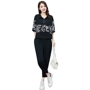 中年妈妈两件套大码减龄女装时尚2023夏季宽松显瘦花色中袖裤套装图片