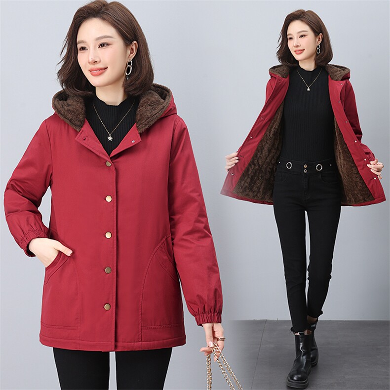 加绒再夹棉加厚双层保暖棉衣女装外套中长款连帽棉袄2024冬装新款，女装棉衣/棉服，板酷