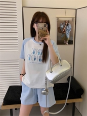 2025舒适百搭简约撞色插肩短袖+短裤套装，女装套装/套裙，湘姗