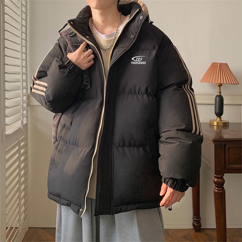 拼三条杠宽松男女情侣面包服羽绒棉连帽棉衣C408M1248P100,男装棉衣,电商C408(原B339-1)