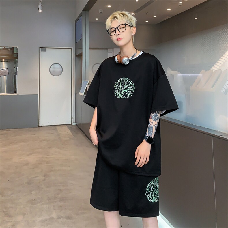 量大优供视频菠萝格套装刺绣短袖短裤男大码M-5XTZ27-特P48,男装牛仔裤,电商B325