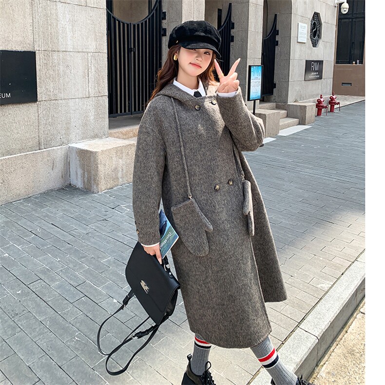 现货冬季新款连帽双面羊绒大衣小个子温暖氛围感2C220-P285K399,女装毛呢外套,2C220
