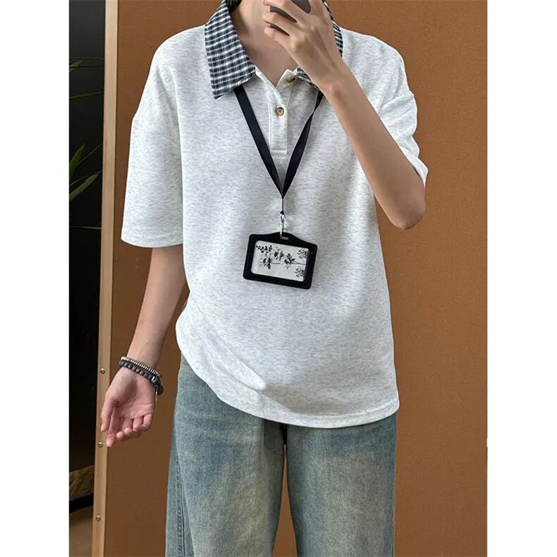 ZT110-P34灰色假两件格子拼接POLO衫短袖男款夏季,男装Polo衫,电商B323A
