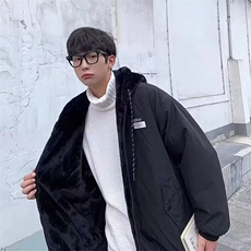 M03-P75双面穿加绒加厚棉衣外套男港风潮流ins学生百搭连帽，男装棉衣，电商B323A