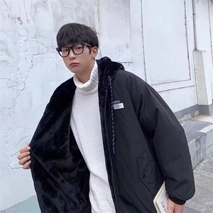 M03-P75 双面穿加绒加厚棉衣外套男港风潮流ins学生百搭连帽图片