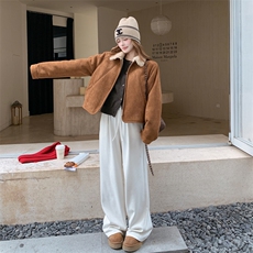 皮毛一体短款外套小个子女装加厚保暖2C323-8856-P195，女装短外套，2C323