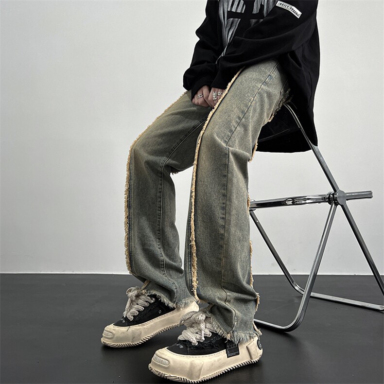 美式ins高街hiphop重工艺水洗毛边牛仔裤货号K712P65,男装牛仔裤,电商A063