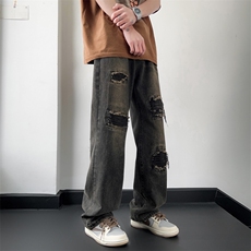 港风潮男夏季新款牛仔裤嘻哈ins潮高街潮流痞帅长裤N02002-P45，男装牛仔裤，星座308B-1