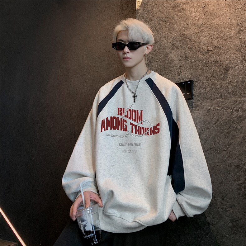 有货美式复古字母印花拼色赛车服卫衣男潮牌宽松高街立领上衣，男装卫衣，星座203-1