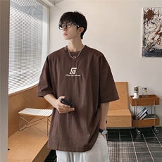 港风字母刺绣多色短袖T恤男DT77778P22块特价控45：供抖音视频，男装T恤，星座227-7