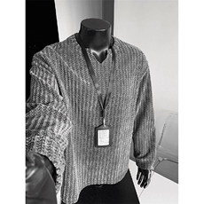 美式高街千鸟格子长袖T恤男女亨利V领英伦雅痞休闲宽松长袖打底衫，男装T恤，电商A443