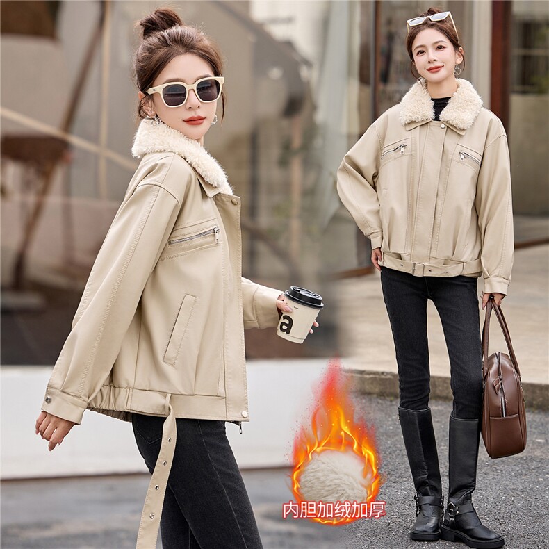 设计感加绒加厚皮衣外套女短款潮流时尚酷飒风炸街机车服,女装皮衣,吾爱衣