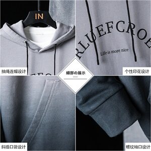 渐变色潮流宽松韩版百搭休闲上衣服2021春秋季连帽卫衣DF73T图片