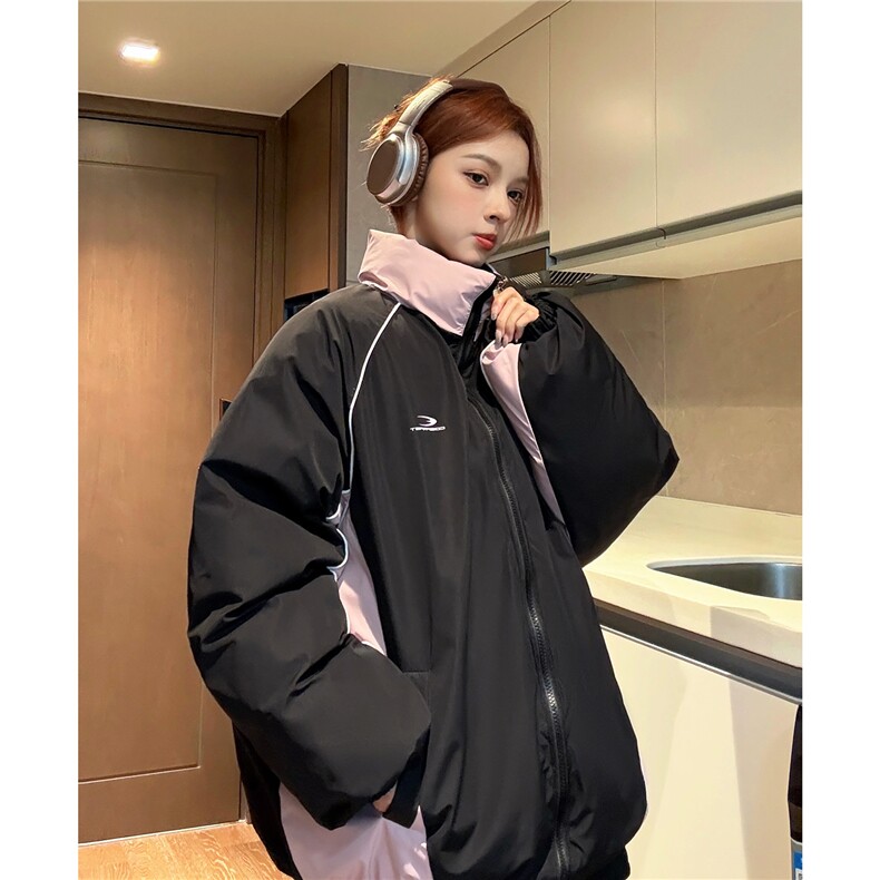 中性风冬装双面穿条纹织带棉服拼色棉衣休闲外套男G1101P138,男装棉衣,电商A339