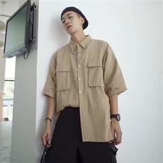 文艺青年夏季复古工装短袖衬衫口袋装饰日系潮牌男女宽松半袖，男装T恤，星座506A