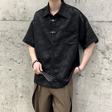 夏装2024风新中式复古提花暗纹男女小众金属扣休闲短袖衬衫，男装T恤，星座909