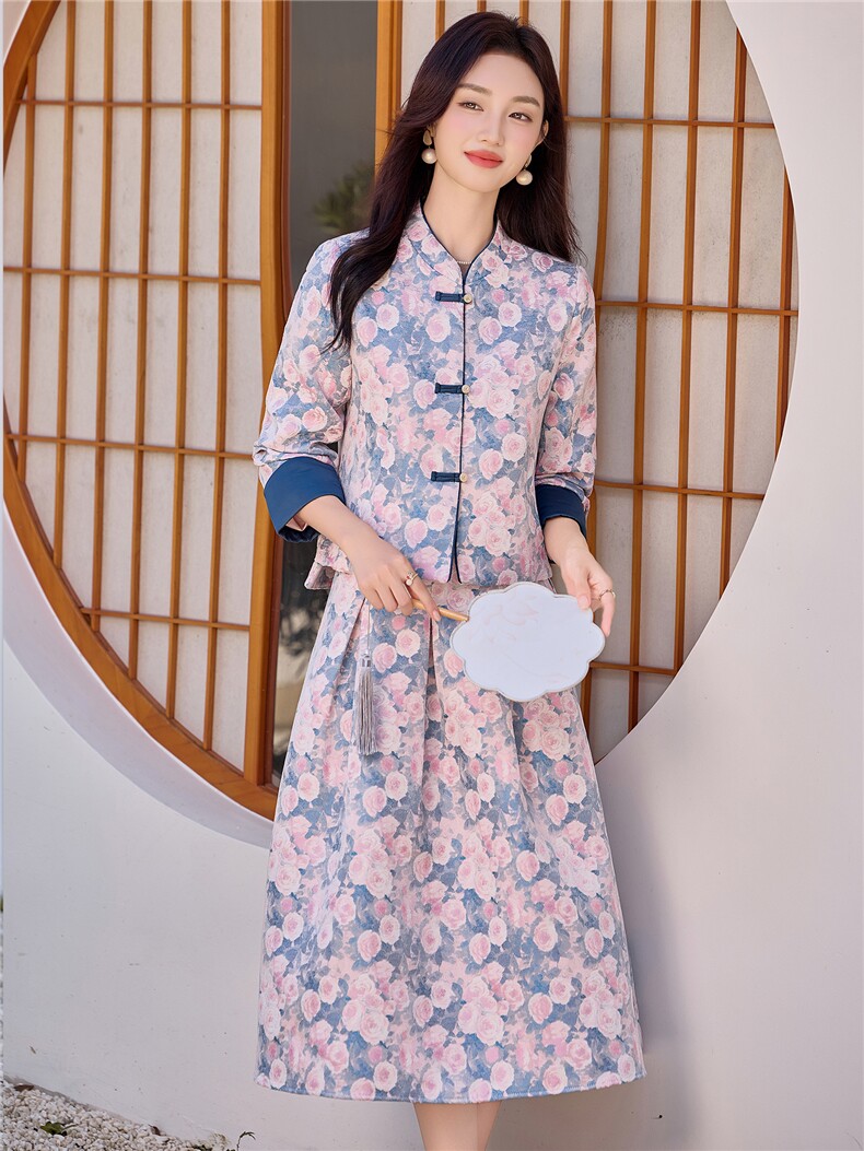 9757时尚复古提花两件套裙,女装套装/套裙,罗得堡