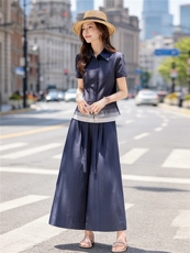 气质大方得体裙裤套装女2026夏新款时尚减龄拼接职场风两件套，女装套装/套裙，水衣源