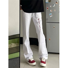 高街裤子潮闪电印花微喇牛仔裤男款直筒修身显瘦弯刀裤K7119，男装休闲裤，星座1116A（原606A-3）
