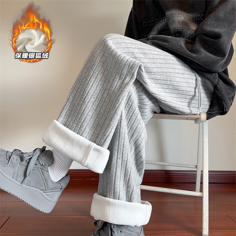 重磅420g加厚银狐绒针织提花男大码休闲裤K24075J加绒-特P38控75，男装卫衣，电商A001