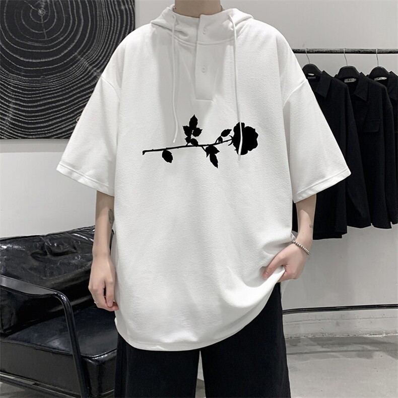 LD54360-P45NASA 连帽短袖t恤男大码胖子带帽五分袖中袖图片