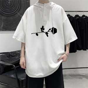 LD54360-P45NASA 连帽短袖t恤男大码胖子带帽五分袖中袖图片