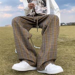 美式高街格子裤男复古潮牌宽松直筒裤百搭休闲阔腿长裤子K471-P30