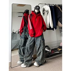 抖音得物供货提供视频秋冬重磅美式宽松织带连帽卫衣04209，男装卫衣，电商A486